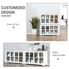 Modern Kitchen Sideboard, Stackable Storage Cabinet, Sliding Glass Door Console, Cupboard Serving Buffet for Kitchen & Dining Room, Black