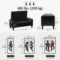Storage Ottoman Bench, PU Leather Upholstered Bench with Tufted Design, Black