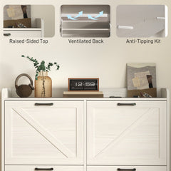 Narrow Shoe Storage Cabinet with 4 Flip Drawers, Adjustable Shelves, 16 Pair Farmhouse Shoe Cabinet, Rustic Brown