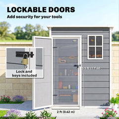 5 x 3FT Garden Shed with Floor, Outdoor Storage Shed with Lockable Door, Window and Vent for Backyard, Patio, Dark Grey