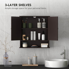 Medicine Cabinet, Wall-Mounted Bathroom Mirror Cabinet with Double Doors, Open Shelf, and Adjustable Shelf, Modern Bathroom Wall Cabinet, White