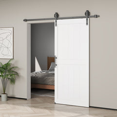 36inx84in Barn Door with 6FT Sliding Door Hardware Kit, Handle, Upgraded Rollers and Floor Guide, Waterproof, White