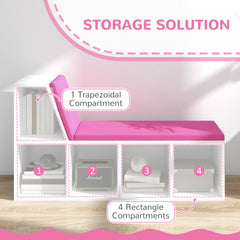 Multi-Purpose Bookshelf with 5 Cubes, 5-Cubby Bookcase with Cushioned Reading Nook and Storage Shelves, Blue