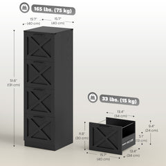 2 Drawer File Cabinet with Silent Slides, Vertical Farmhouse Filing Cabinet Fits Letter/A4 Size Home Office, Black