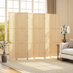 4-Panel Room Divider, 5.6 FT Bamboo Freestanding Folding Privacy Screen for Indoor Bedroom Office, Natural Wood
