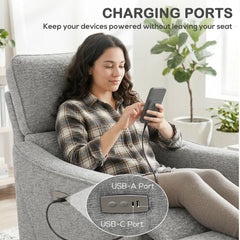 Power Recliner Chair, Chenille Upholstered Recliner Chair with USB Ports, Footrest, Dark Grey