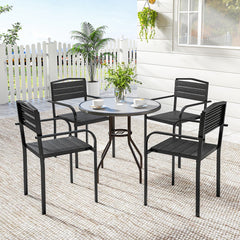 Stackable Patio Chairs Set of 4, Outdoor Dining Chairs with Slatted HDPE Seat, Armrests for Garden, Backyard, Black