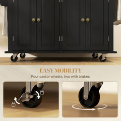 Kitchen Island with Storage, Rolling Trolley Cart with Rubber Wood Top, Spice Rack, Towel Rack, Brown Oak