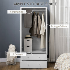 Modern Wardrobe Closet Armoire with 2 Drawers and Hanging Rod, Clothes Storage Organizer for Bedroom, Grey