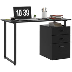 47" Computer Desk Writing Table Workstation with Multi-Use Reversible File Drawers Metal Frame Home Office Furniture, White