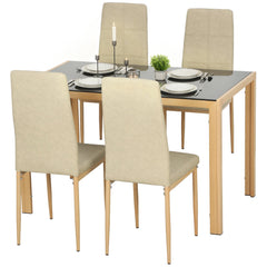 5-Piece Rectangular Glass Kitchen Table and Chairs with Metal Frame and Faux Leather Upholstery for Dining Room, Black