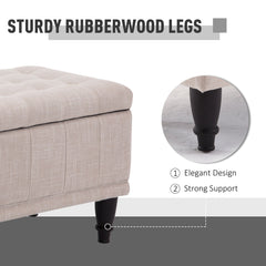 Storage Ottoman, Linen Fabric End of Bed Bench with Soft Close Lid, Button Tufted Storage Bench for Living Room, Entryway or Bedroom, 42" x 17" x 19", Beige