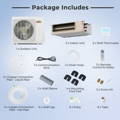 X-Pro 27,000 BTU 3 Zone Ducted Mini Split Heat Pump, 24 SEER2, Wifi, 9K + 9K + 18K