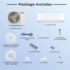 X-Pro 35,000 BTU 2 Zone Mini Split Heat Pump, 22.5 SEER2, 12K + 18K