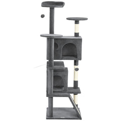 54" Cat Tree, Multi-Level Cat Tower with Scratching Posts, Cat Condos, Bed, Platforms, Ramp, Toy Ball, Beige