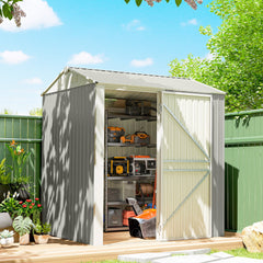 7' x 6' Tall Outdoor Storage Shed, Waterproof Metal Garden Shed with Gloves, Lockable Door, Dark Grey