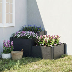 Vinyl Raised Garden Bed Kit, 3-Tier Elevated Garden Box with Open Bottom, DIY Assembly, Grey Wood Effect