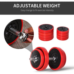 44lbs 2-In-1 Dumbbell & Barbell Adjustable Set Strength Muscle Exercise Fitness Plate Bar Clamp Rod Home Gym Sports Area