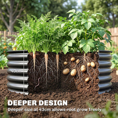 Galvanized Raised Flower Bed, 3 x 3 x 1.5 ft Outdoor Metal Raised Bed with Safety Edging and Gloves, Dark Grey