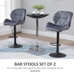 Bar Stool Set of 2 Fabric Adjustable Height Armless Upholstered Counter Chairs with Swivel Seat, Black