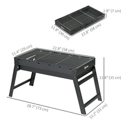 Portable Charcoal Grill with Pull-Out Charcoal Basin, Folding Tabletop Barbecue, Compact Camping BBQ, Black