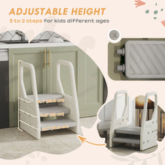 Adjustable Height Toddler Step Stool with Handle & Foot Pads, Grey