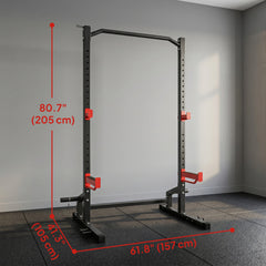 Power Cage Squat Rack, 1100LB Heavy-Duty Power Rack with Pull-Up Bar, Adjustable J-Hooks, Plates and Barbell Storage