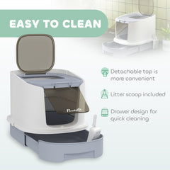Enclosed Cat Litter Box with Lid, Scoop, Top Entry, Deodorization Bags, Drawer Type Cat Litter Tray, Easy to Clean, Green