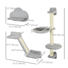 3PCs Cat Shelves with Hammock, Scratching Posts, Platforms, Grey