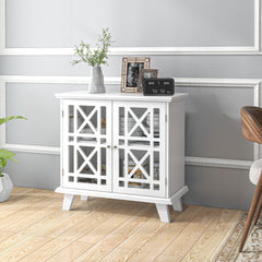 Storage Cabinet with Fretwork Doors and Shelf, Modern Freestanding Sideboard, Buffet, Blue