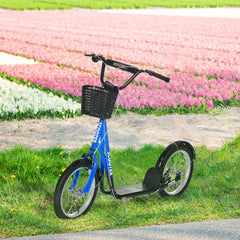 Kick Scooter with Adjustable Handlebar, Kids Scooter with 2 Brakes Basket Cupholder 16" Inflatable Rubber Tyres Orange