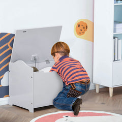 Kids Wooden Toy Storage Box Organizer Chest with Magnetic Hinge, Large Chest Space, & Groove Handle, Grey