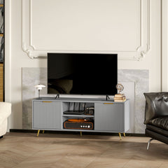 TV Stand with Storage for 55 Inch TV, Modern TV Cabinet with 2 Open Shelves and 2 Cabinets for Living Room, Black