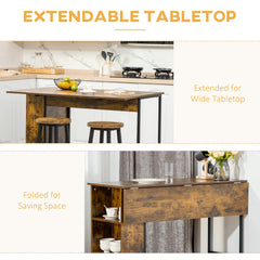 Counter Height Table with Drop Leaf, Extendable Bar Table with Adjustable Storage Shelf, Light Grey