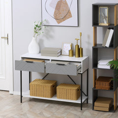 Modern Console Table with 2 Drawers, 2 Tier Entryway Table with storage Shelf, Narrow Sofa Table for Living Room, Hallway, White