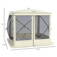 Pop-Up Tent, Foldable Screen Tent with Carry Bag, Zippered Door and Ground Stakes, Fits 3-4 People, Beige