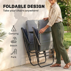 Folding Rocking Chair Set of 2 Padded Rockers with Armrest, Navy Blue