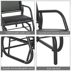 Patio Glider Outdoor Glider Chair with Breathable Mesh Seat & Backrest, Armrests and Metal Frame, Black