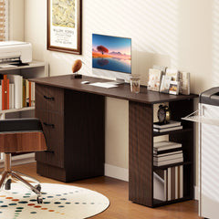 Computer Desk, 47" Writing Table with 3-Tier Shelves and 3 Reversible Drawers for Home Office, Bedroom, Black