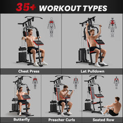 Home Gym Equipment Weight Training Machine, Multifunction Workout Machine with 143lbs Weight Stack for Full Body Workout and Strength Training, Black