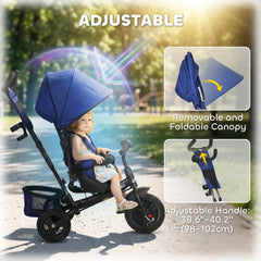 6 in 1 Tricycle for Toddler 1-5 Years with Parent-Push Handle, Dark Blue