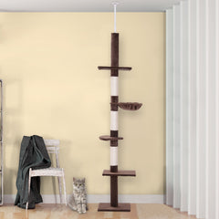8.5ft Cat Climbing Tree 5-Tier Kitty Activity Center with Scratching Post Brown and White