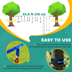 32.8' Ninja Warrior Obstacle Course for Kids 3-6 Years, with Swing, Monkey Bars, Climbing Ladder, Gym Rings, Blue