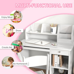 Kids Desk and Chair Set for 5-8 Year Old with Storage, Study Table and Chair for Children, Grey