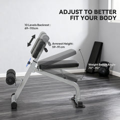 Roman Chair Back Extension Machine, Height Adjustable Hyperextension Bench, 38" x 26.8" x 27.2–43.3", Silver Tone