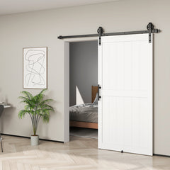 36inx84in Barn Door with 6FT Sliding Door Hardware Kit, Handle, Upgraded Rollers and Floor Guide, Waterproof, White