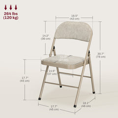 Set of 4 Metal Foldable Chairs, Linen Fabric Padded Folding Chairs with Cushion Seat and Open Back for Indoor, Beige