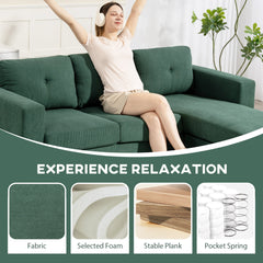 Sectional Sofa with Changeable Chaise Lounge, 3 Seat L-Shaped Small Space Sofa, Upholstered Couch for Small Space, Dark Grey