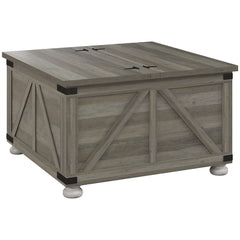 Farmhouse Coffee Table, Square Center Table with Flip-top Lids, Hidden Storage Compartment and Wooden Legs, Oak