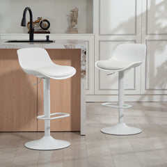 Counter Height Bar Stools Set of 2, Streamlined Bar Chairs with Adjustable Height and Swivel PU Leather Seat, Black